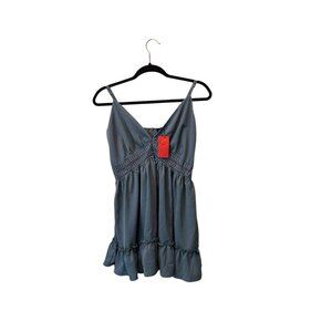 Cider Women's‎ Small Blue Lace Inlay Spaghetti Strap V-Neck Ruffle Mini Dress